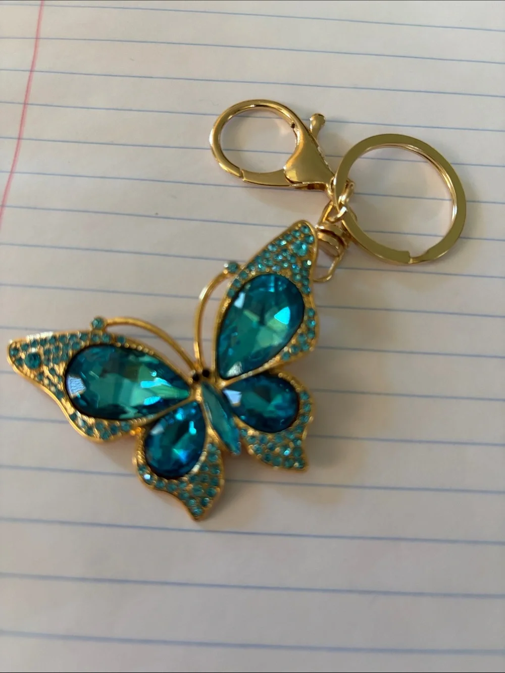 Gold-Tone Blue Crystal Butterfly Keychain NWT